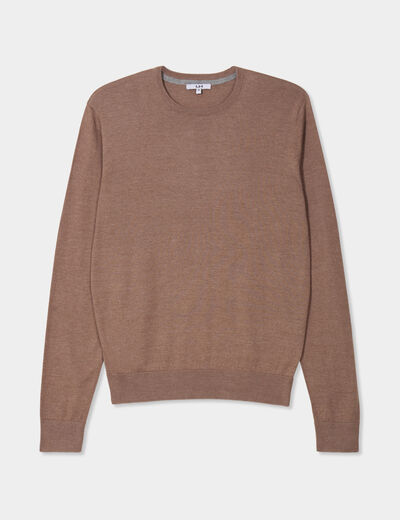 Pull droit col rond coton m&eacute;lang&eacute; gris homme