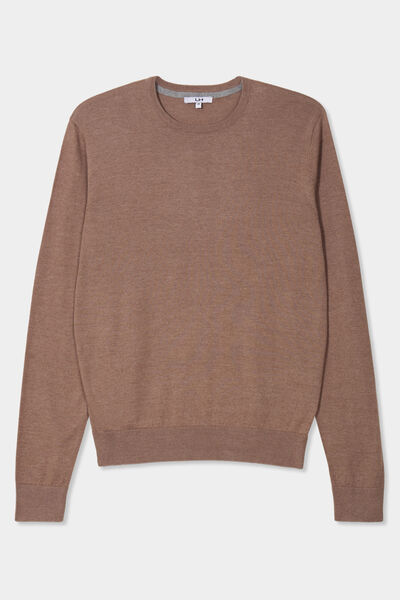 Pull droit col rond coton m&eacute;lang&eacute; gris homme