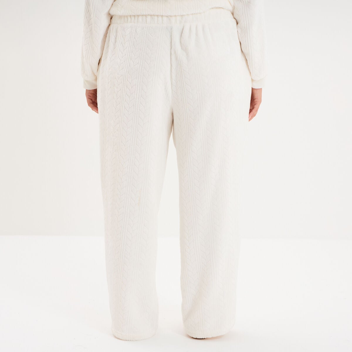 Pantalon effet velours d&eacute;tails torsades blanc femme grande taille