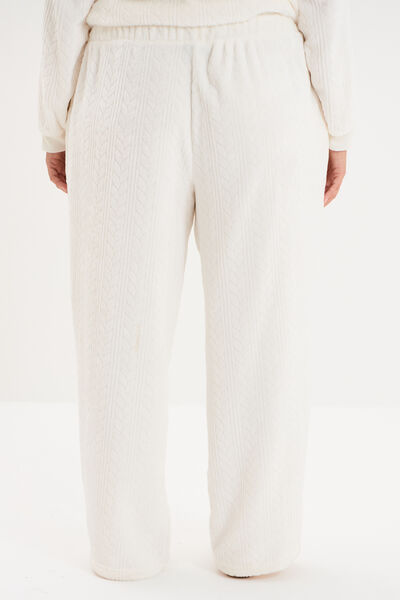 Pantalon effet velours d&eacute;tails torsades blanc femme grande taille