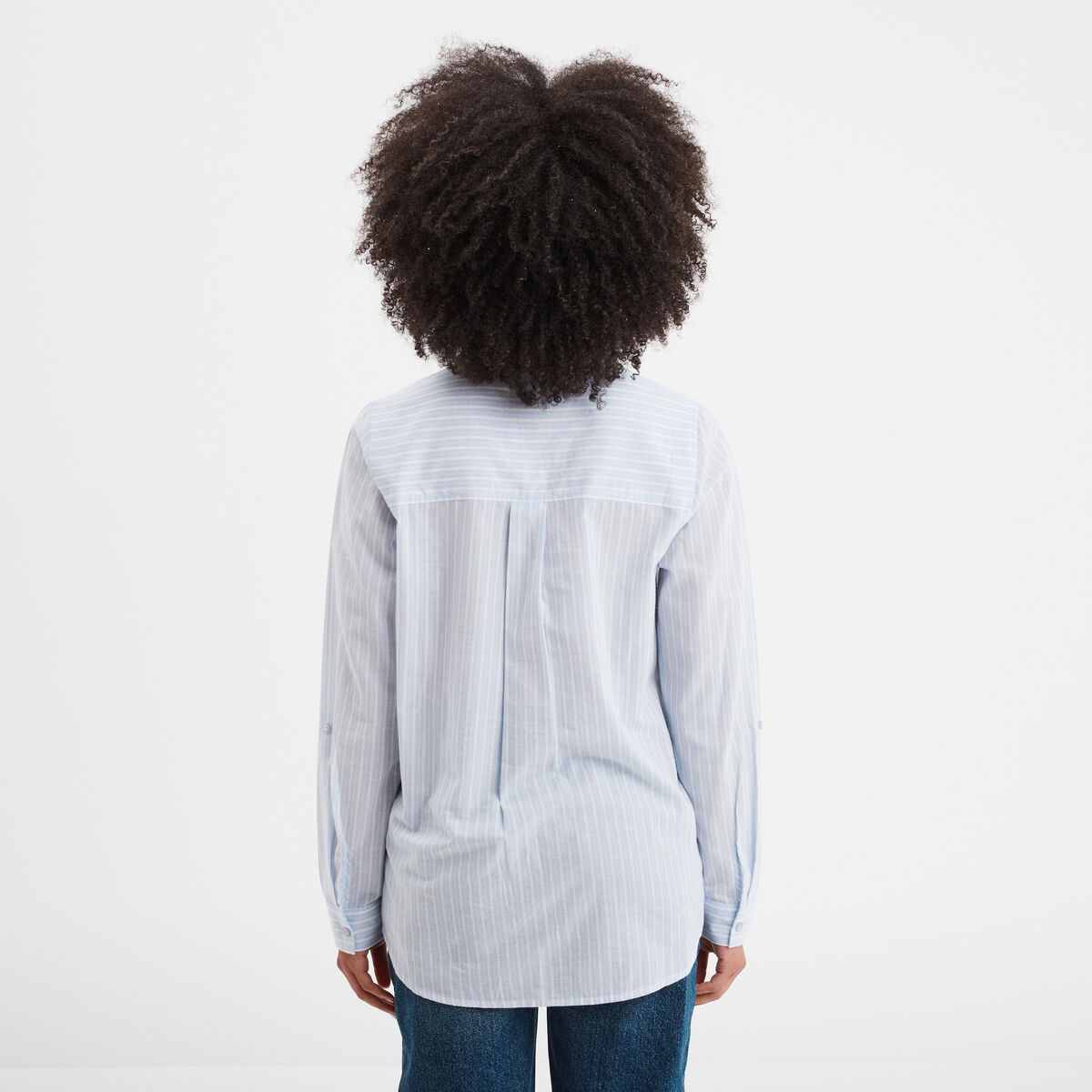 Chemise manches ajustables 1 poche coton bleu ciel femme