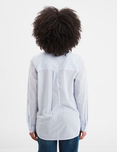 Chemise manches ajustables 1 poche coton bleu ciel femme