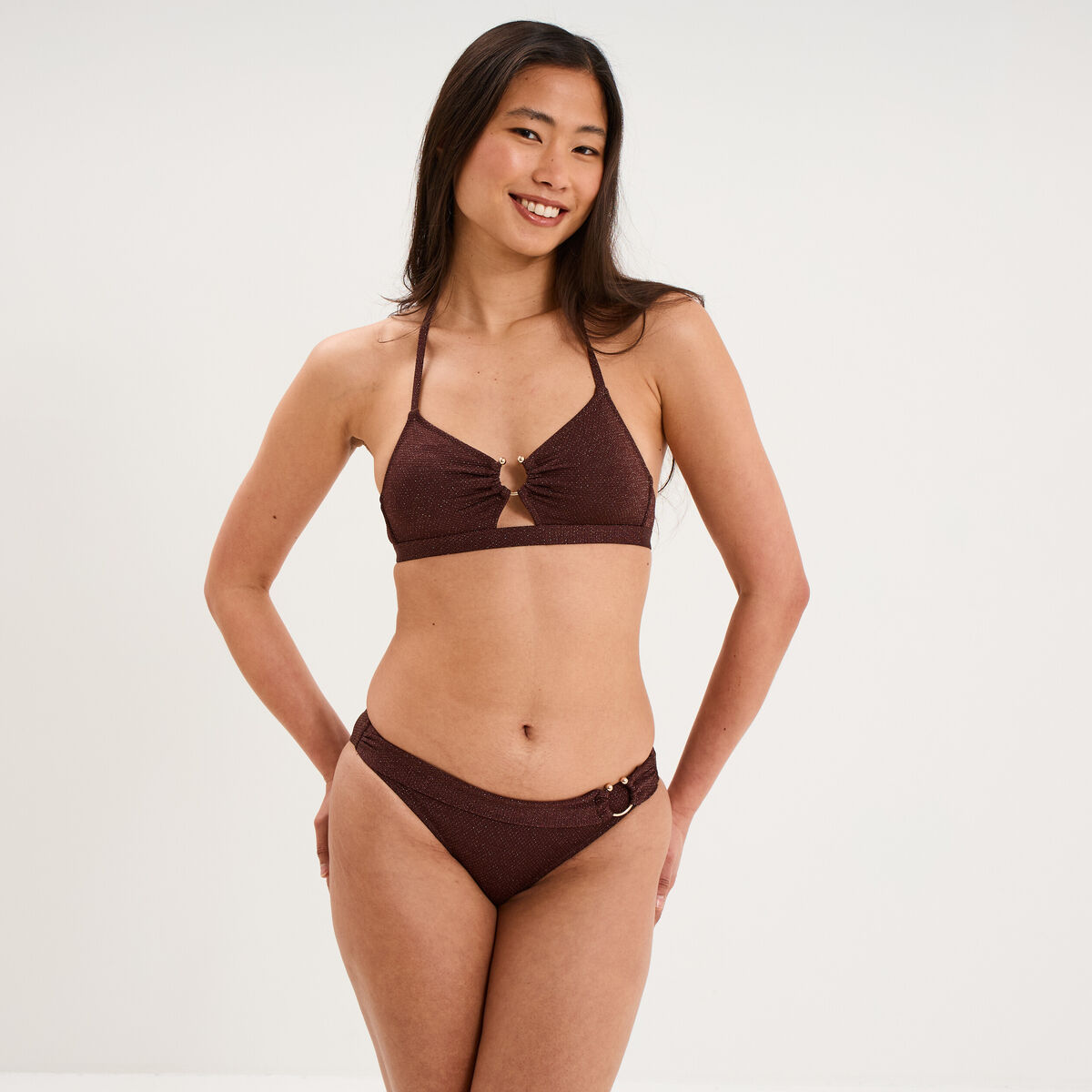 Haut de maillot de bain padd&eacute; amovible marron femme