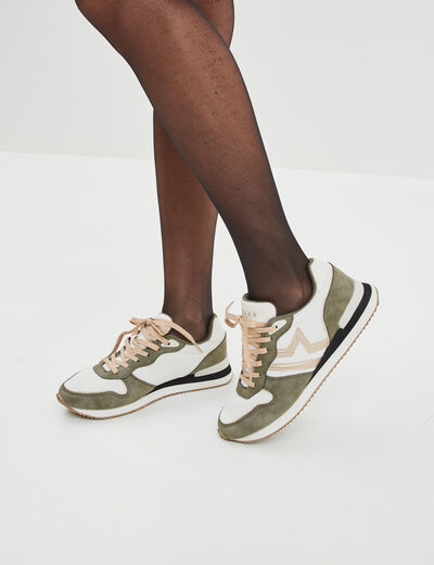 Baskets bi-mati&egrave;re &agrave; lacets Creeks vert kaki femme