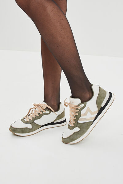 Baskets bi-mati&egrave;re &agrave; lacets Creeks vert kaki femme