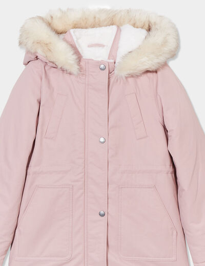 Parka à capuche fausse fourrure rose pastel fille