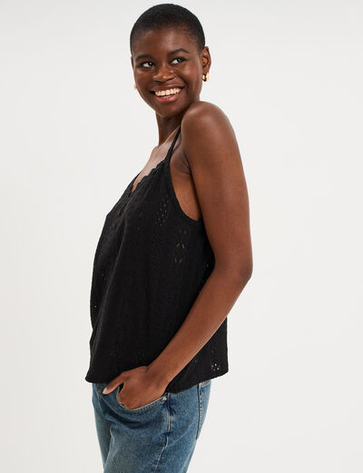 D&eacute;bardeur broderie anglaise noir femme