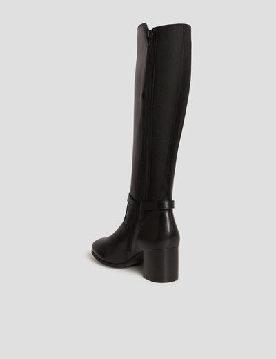 Bottes cavalières à talons en cuir noir femme