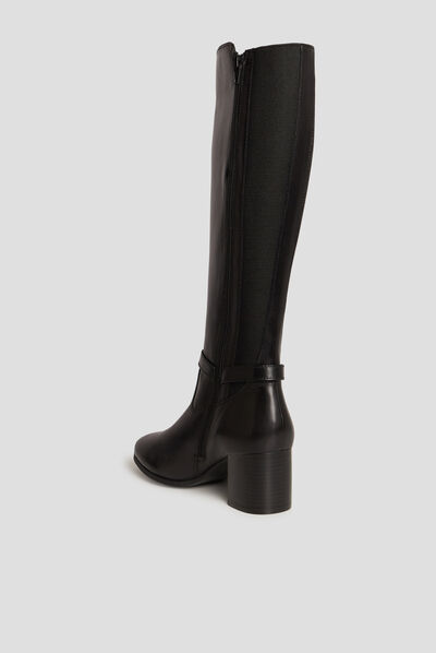 Bottes cavalières à talons en cuir noir femme