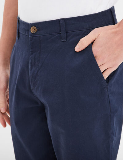 Pantalon chino droit stretch retroussé bleu marine homme
