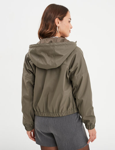 Blouson à capuche court vert kaki femme