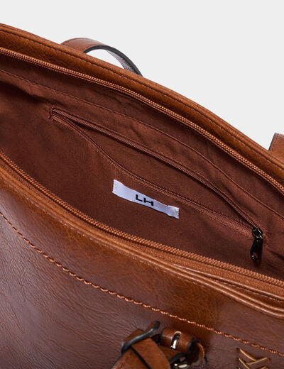 Sac cabas port&eacute;-&eacute;paule marron cognac femme