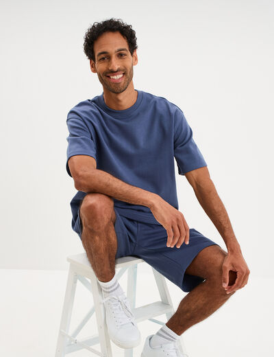 T-shirt col rond droit relax fit bleu homme