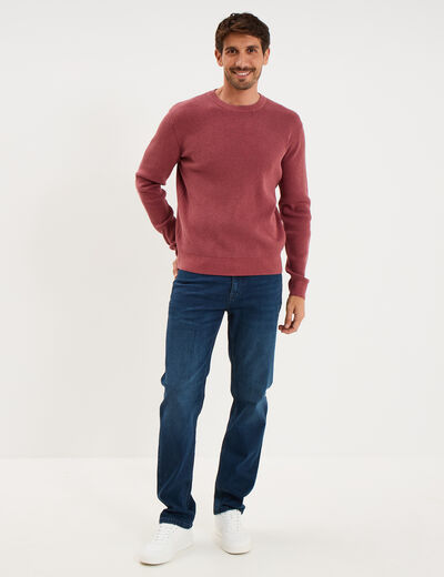 Pull en maille textur&eacute;e col rond vieux rose homme