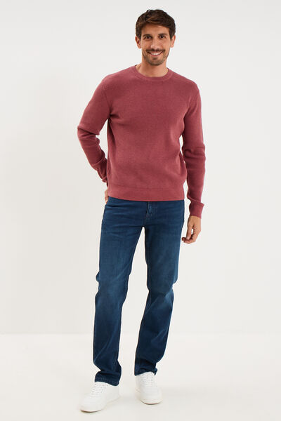 Pull en maille textur&eacute;e col rond vieux rose homme