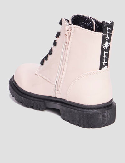 Bottines crantées zippées à paillettes rose fille