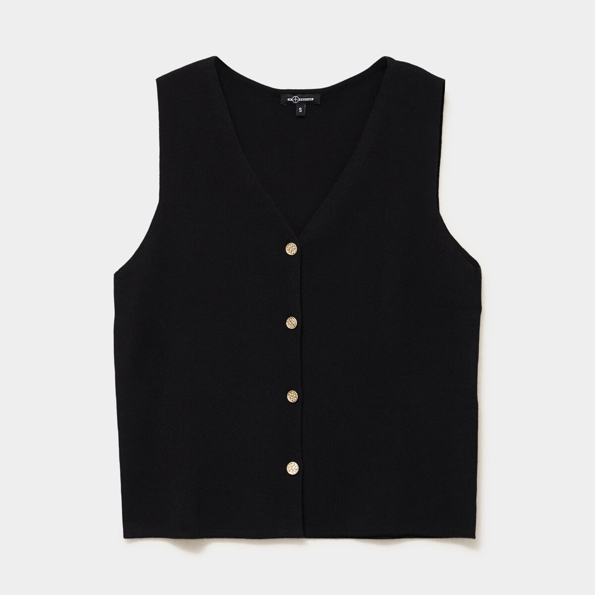 Gilet sans manches col en V noir femme