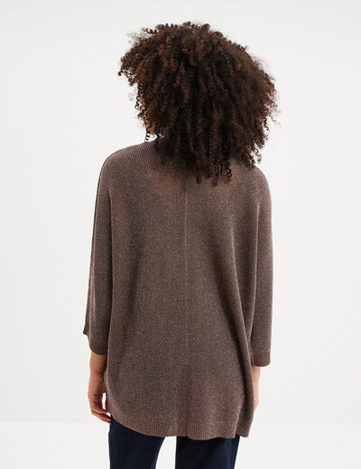 Gilet chauve-souris mi-long marron cognac femme