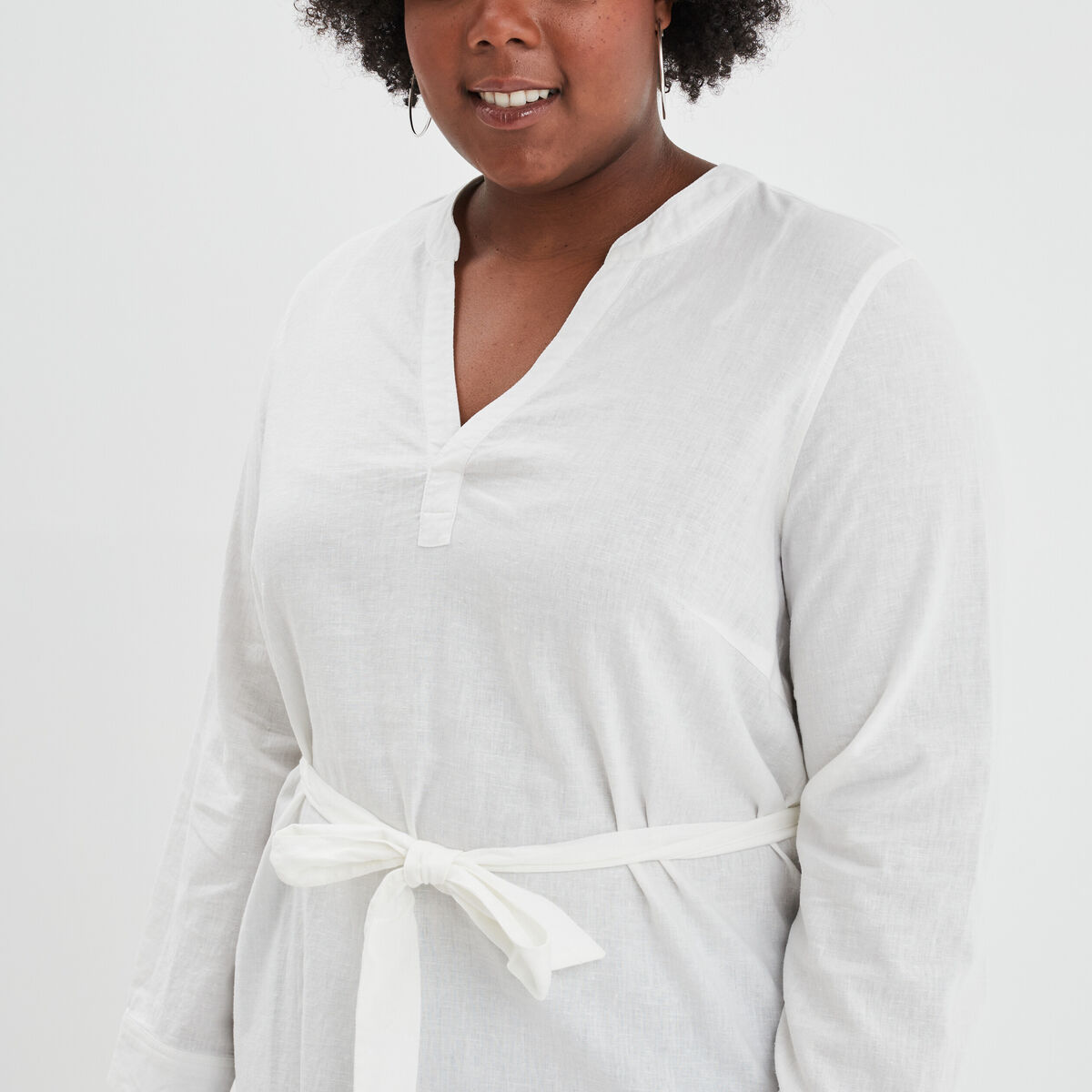 Blouse droite ceinturée lin majoritaire blanc femme grande taille