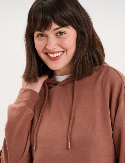 Sweat hoodie manches longues &agrave; capuche marron femme