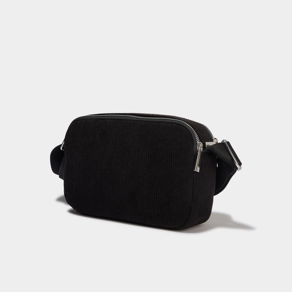 Sac rectangulaire effet velours c&ocirc;tel&eacute; noir femme