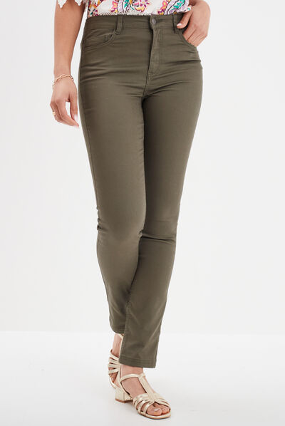 Pantalon slim taille normale vert kaki femme