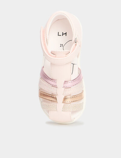 Sandales à scratchs brides irisées rose bébé fille
