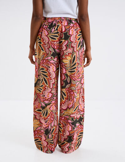 Pantalon large taille élastiquée multicolore femme