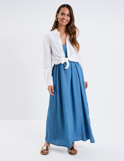 Robe longue en jean col en V denim double stone femme