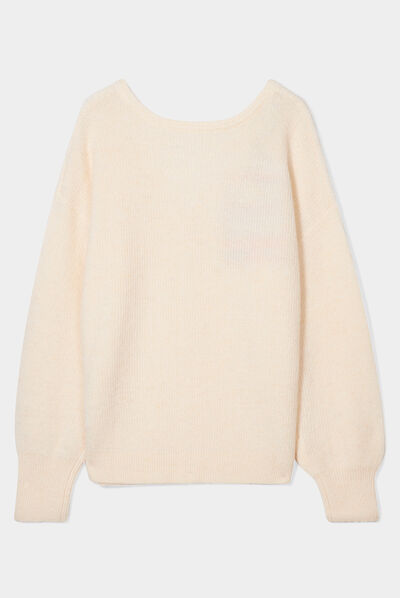 Pull réversible dos col en V creme femme