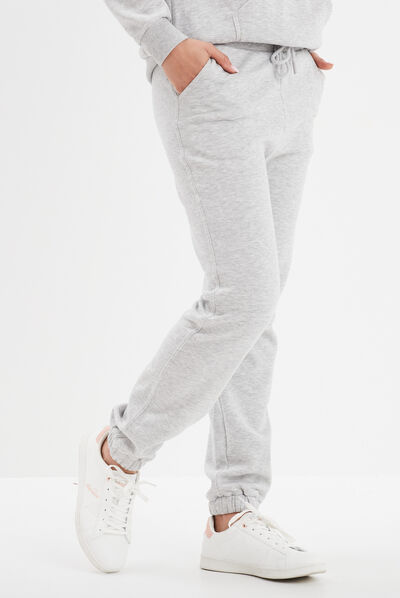 Pantalon jogging droit molleton gris clair femme