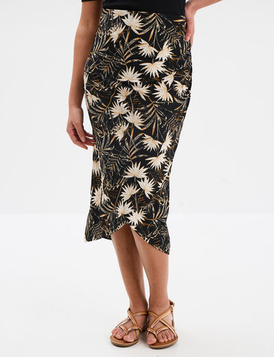 Jupe midi portefeuille noir femme