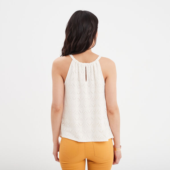 T-shirt dentelle sans manches blanc femme