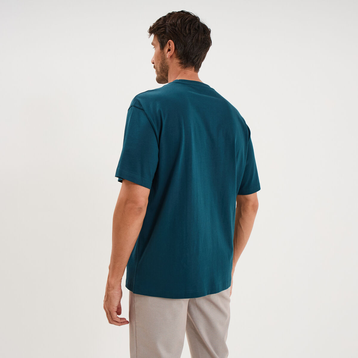 T-shirt col rond coupe relax coton &eacute;pais bleu canard homme