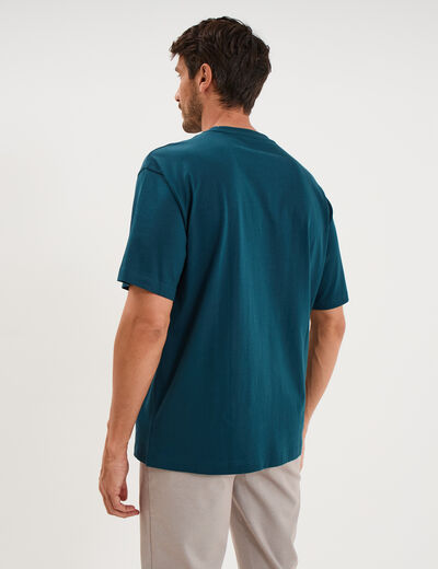 T-shirt col rond coupe relax coton &eacute;pais bleu canard homme