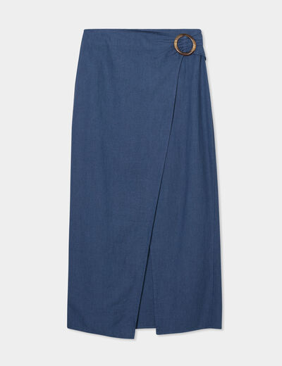 Jupe midi portefuille avec boucle bleu foncé femme