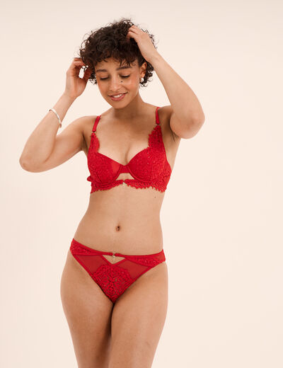 Soutien-gorge foulard dentelle et strass rouge femme