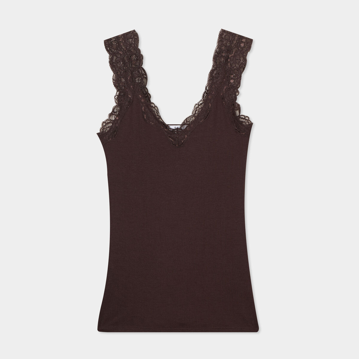 D&eacute;bardeur ajust&eacute; avec dentelle col V marron fonc&eacute; femme