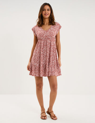 Robe patineuse manches courtes terracotta femme