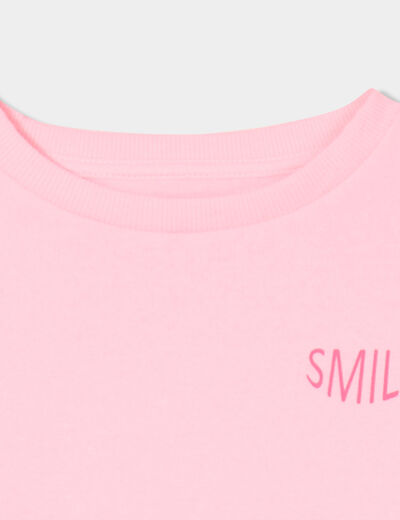 Sweat col rond manches longues rose fluo fille