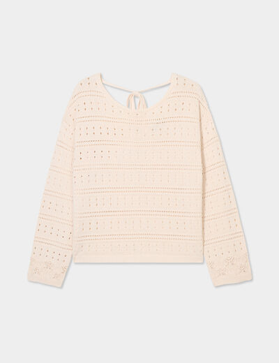 Pull ajouré noeud au dos sable femme