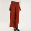 Pantalon effet cr&ecirc;pe taille &eacute;lastiqu&eacute;e marron femme