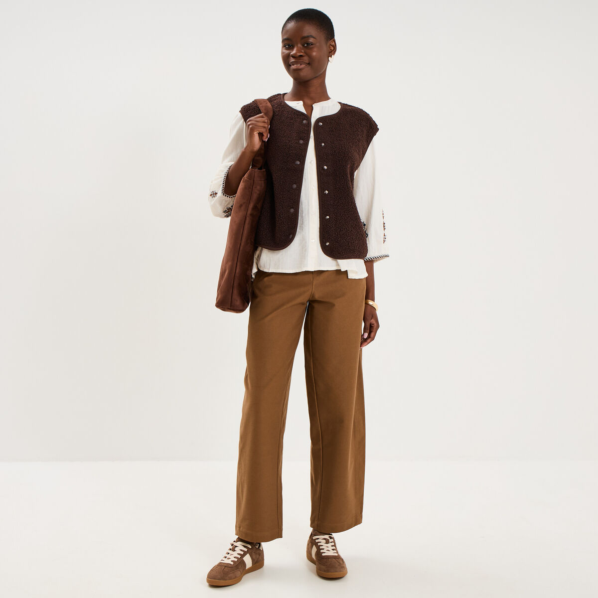 Pantalon ballon taille haute beige femme