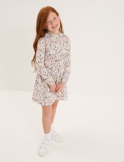 Robe manches longues évasée coton beige fille