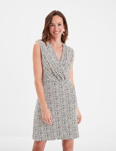 Robe courte sans manches drapée beige femme
