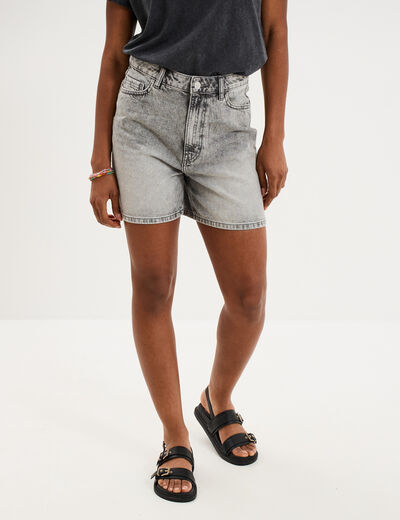 Short mom en jean 5 poches denim gris clair femme