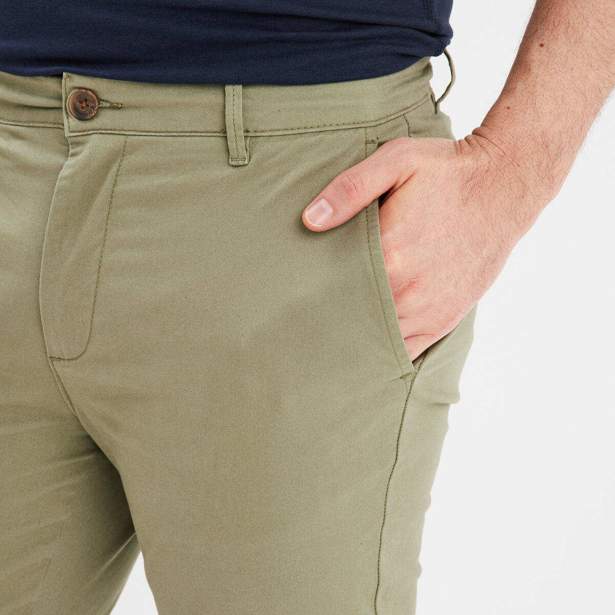 Pantalon chino slim coton vert kaki homme