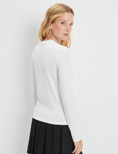 T-shirt côtelé manches longues blanc femme