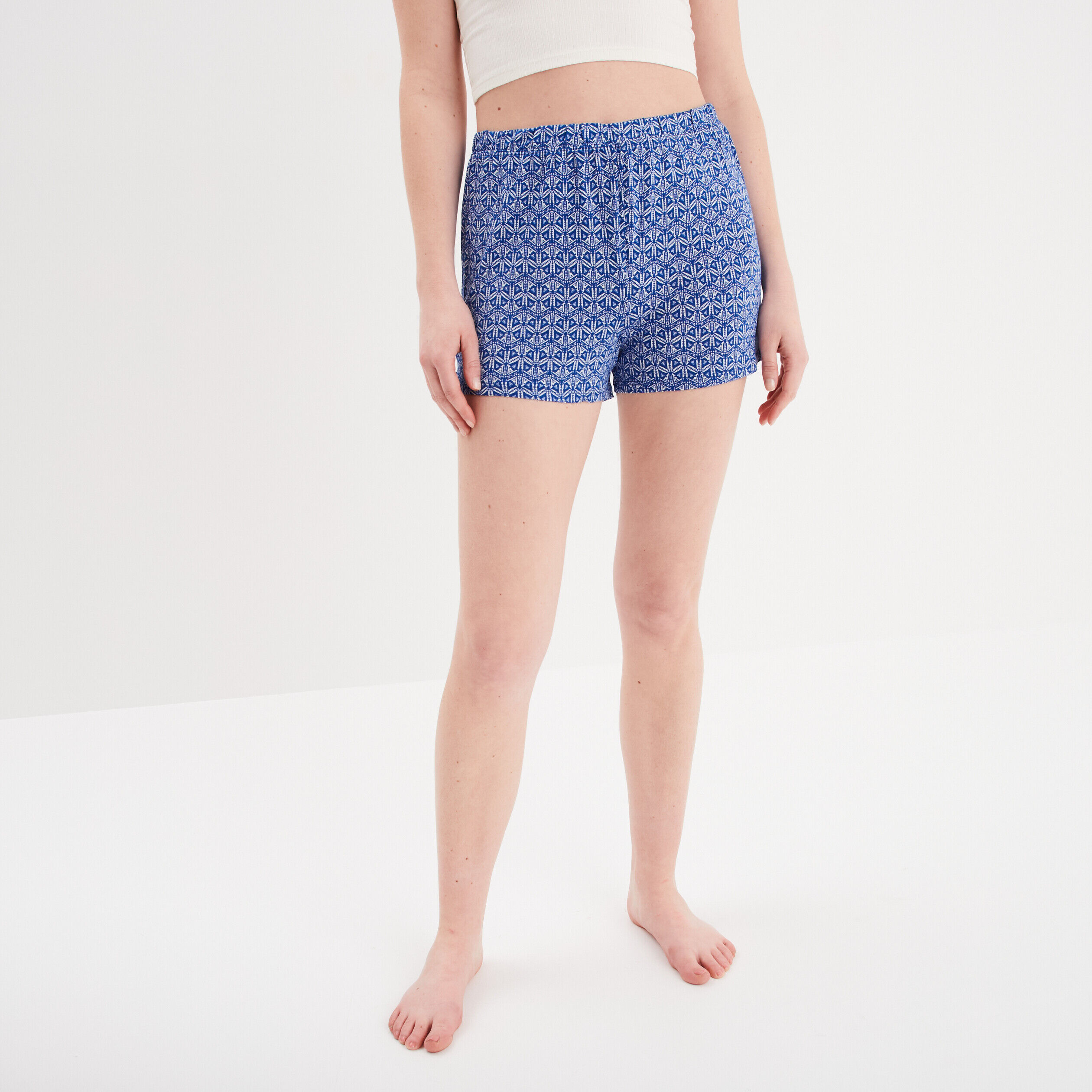 Bas de pyjama short liseré dentelle bleu roi femme LH