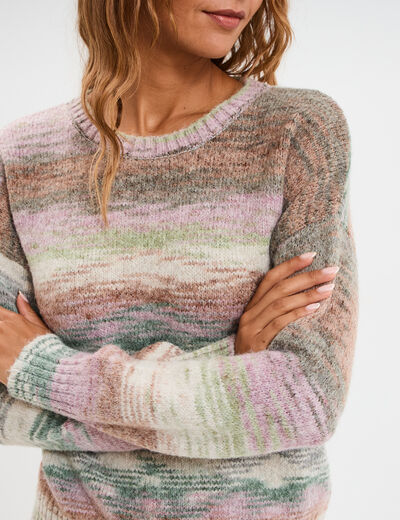 Pull col rond manches longues multicolore femme